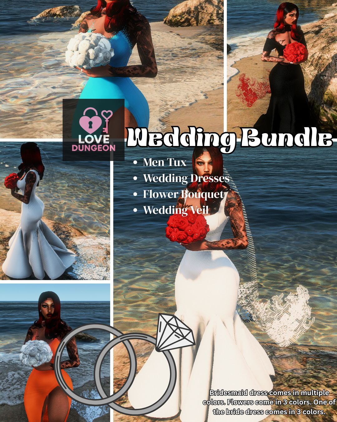 Love Dungeon Wedding Bundle | FiveM Wedding Clothing Pack | Bride & Groom Set | Tux + Dresses + Bouquet + Veil