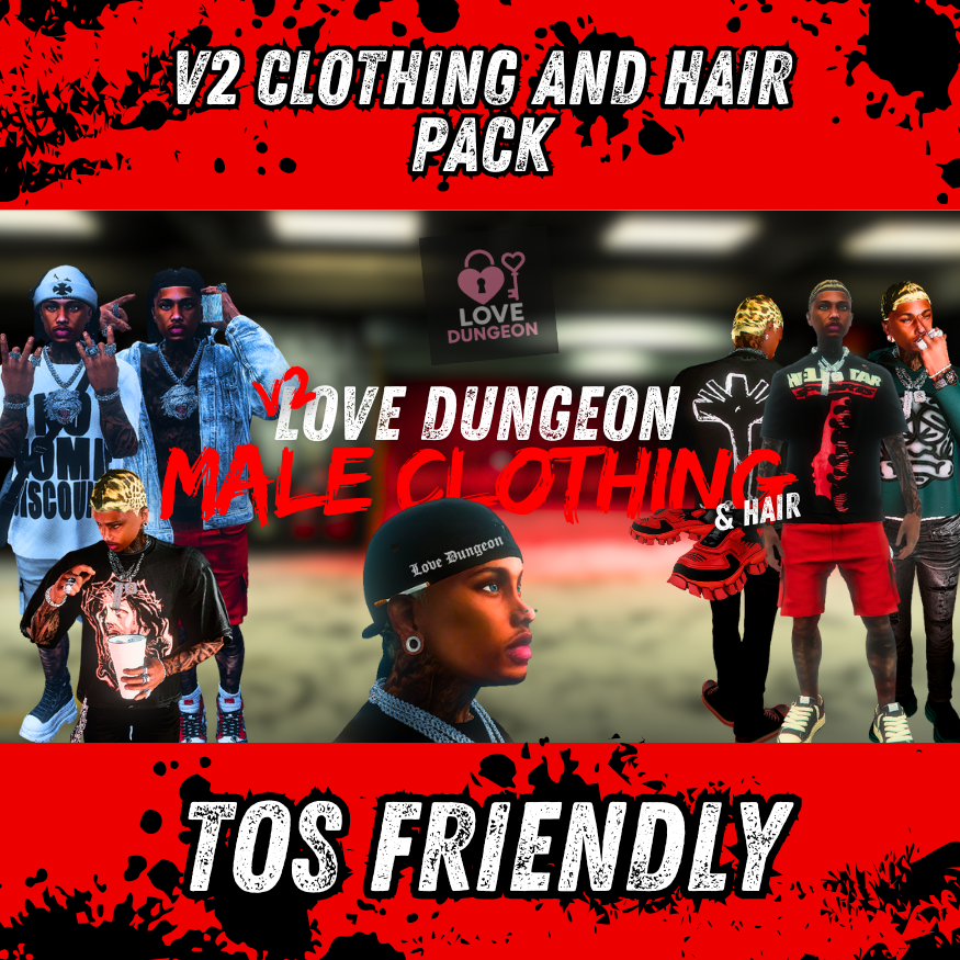 V2 TOS FRIENDLY Love Dungeon V2 Male Clothing & Hair Pack | FIVE M READY | HUGE PACK 950+ Pieces