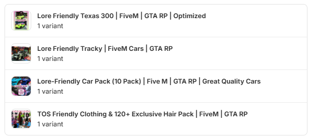 FiveM Server Essential Bundle | Cars, MLOs/Maps, Clothing & Hair | Large TOS Friendly Bundle